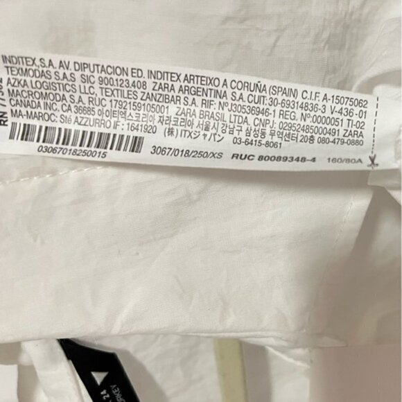 Zara, Ladies Cropped Shirt with drawstring at Hem - White. Size: XS. NWT - Picture 7 of 13